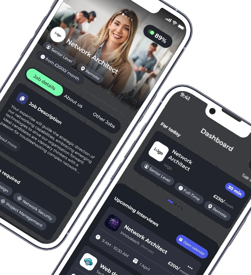 Savannah app showing job details and candidate dashboard views